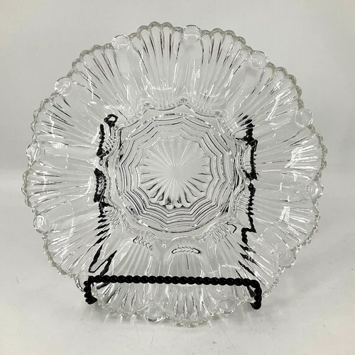 Anchor Hocking  10” Clear Glass Deviled Egg Plate Vintage MCM Modern Divided