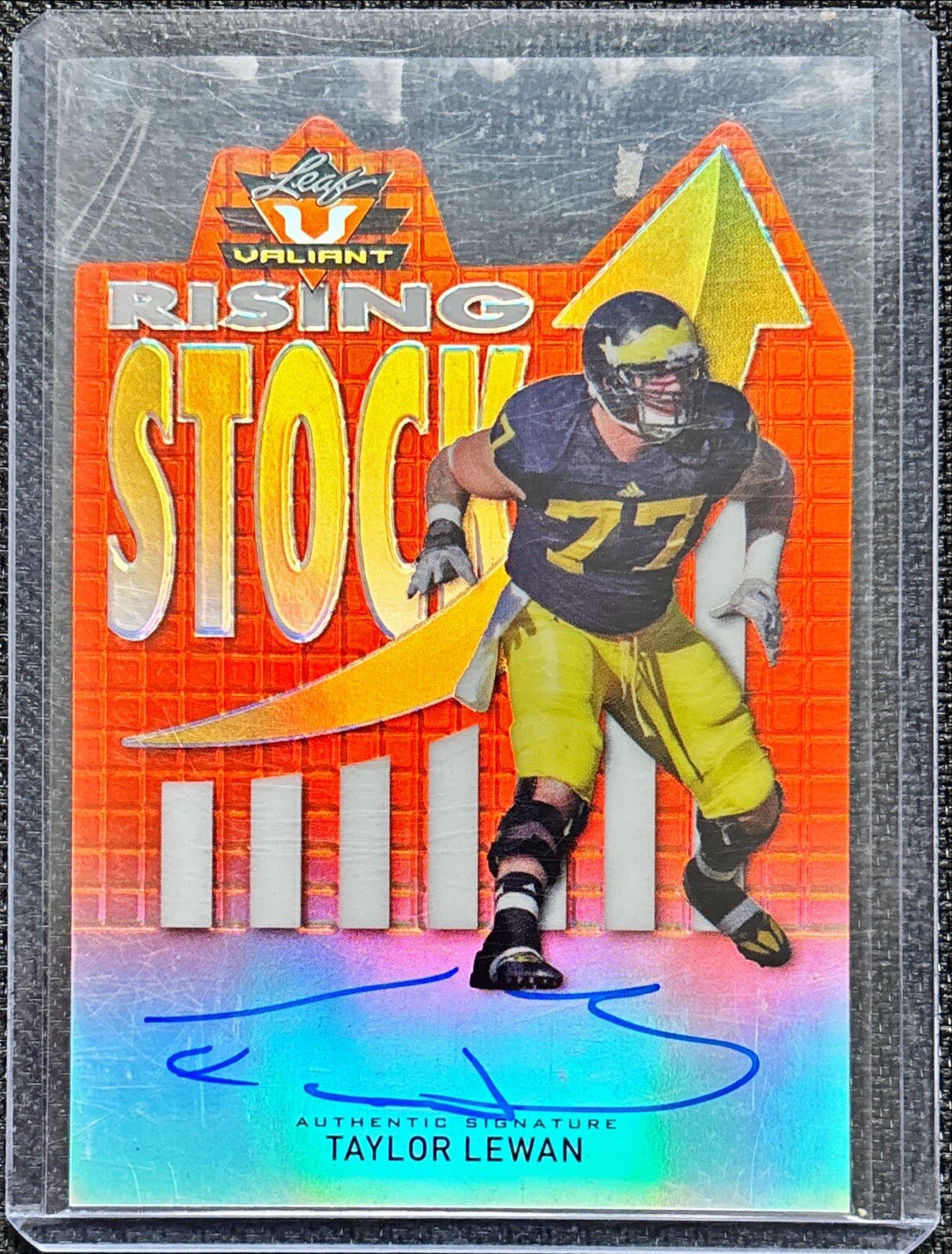 Taylor Lewan Leaf Valiant Rising Stock Die-Cut Autograph #RSTL1 Orange