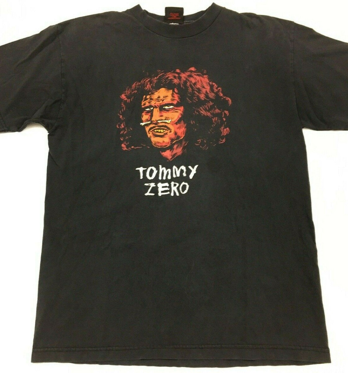 Vtg 90s Zero Skateboards T-Shirt Tommy Sandoval Head Skull