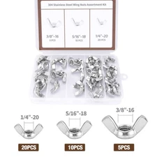 35PCS Wing Nut Assortment Set, 304 Steel Wing nuts 1/4"-20,5/16"-18, 3/8"-16
