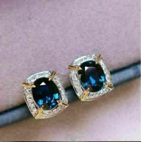 Hübsche Ohrstecker 3,00 ct Ovalschliff simulierter Blautopas 14 Karat Weißgold vergoldet - Bild 1 von 6