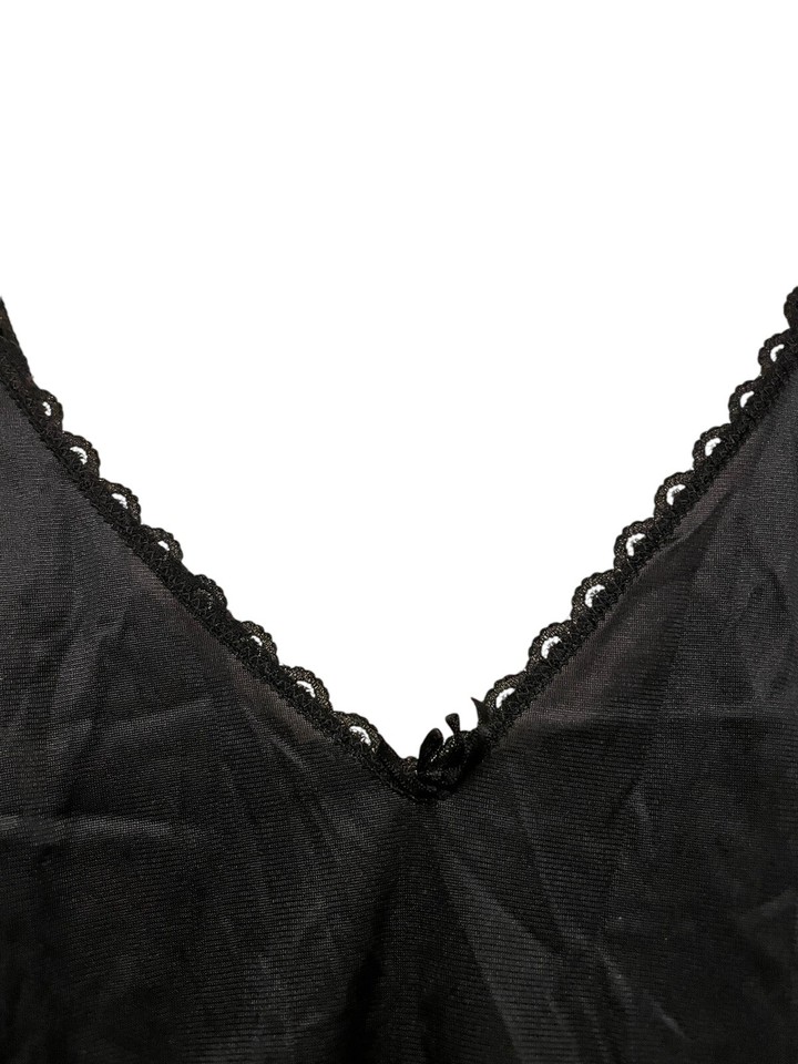 Vintage Warner's Slip Set Top Full Skirt Size Small/Medium Black Satin