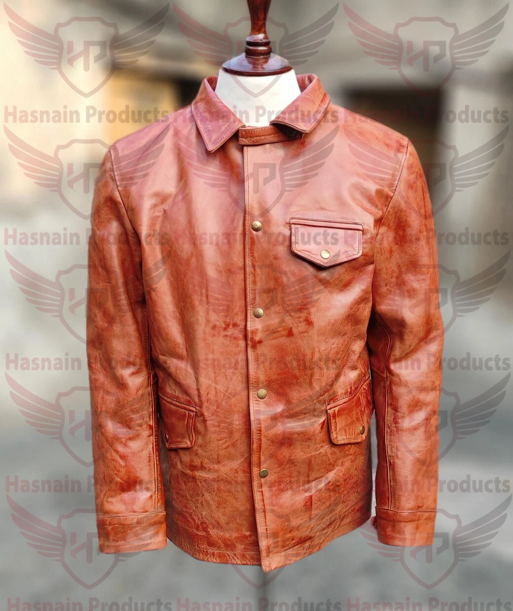men brown japan casual style natural cowhide winter slim fit leather jacket