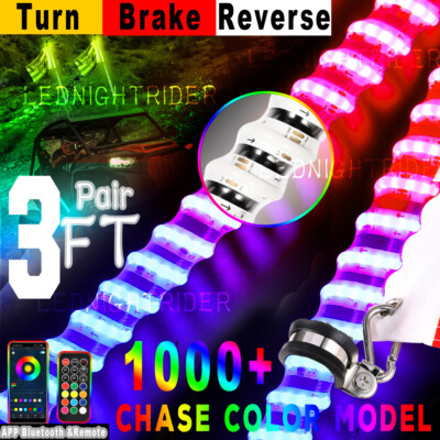 2X For Polaris RZR XP PRO 3FT Lighted Spiral RGB LED Whip Lights APP Bluetooth 