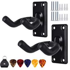 2X Guitar Hangers Hook Holder Wall Mount Hanger Display Instrument With 5 Picks
