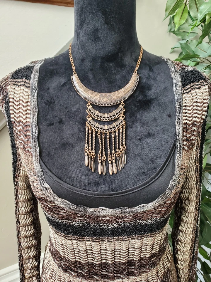 Vestido para mujer International Concepts marrón cuello redondo manga larga hasta la rodilla L Foto 2 de 4