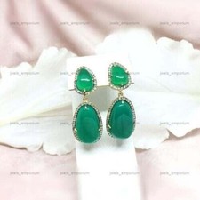 925 Sterling Silver Natural Pear Emerald Drop/Dangle Engagement Earrings