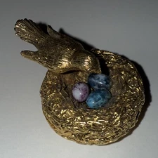 VTG MAX FACTOR COMPACT PERFUME HYPNOTIQUE Gold  Bird Nest Speckled Glass Eggs