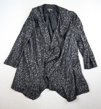 KASPER - WOMEN'S BLACK GRAY PRINT OPEN FRONT RUFFLE BLAZER JACKET - SIZE 10