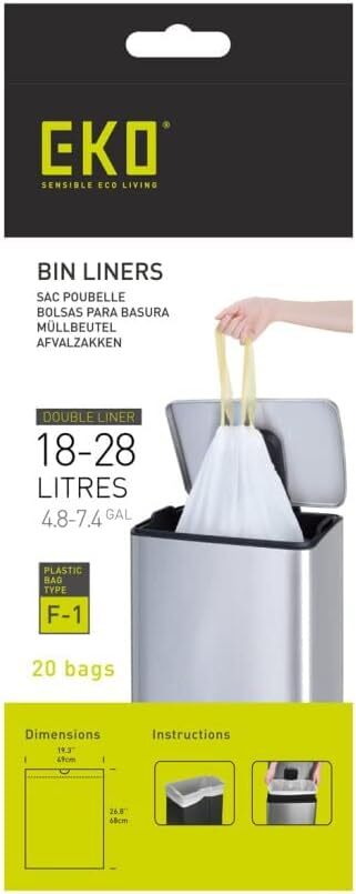 EKO Size F-1 Bin Liners For Dual Compartment Kitchen Bins - 18 - 28 Litre Capac