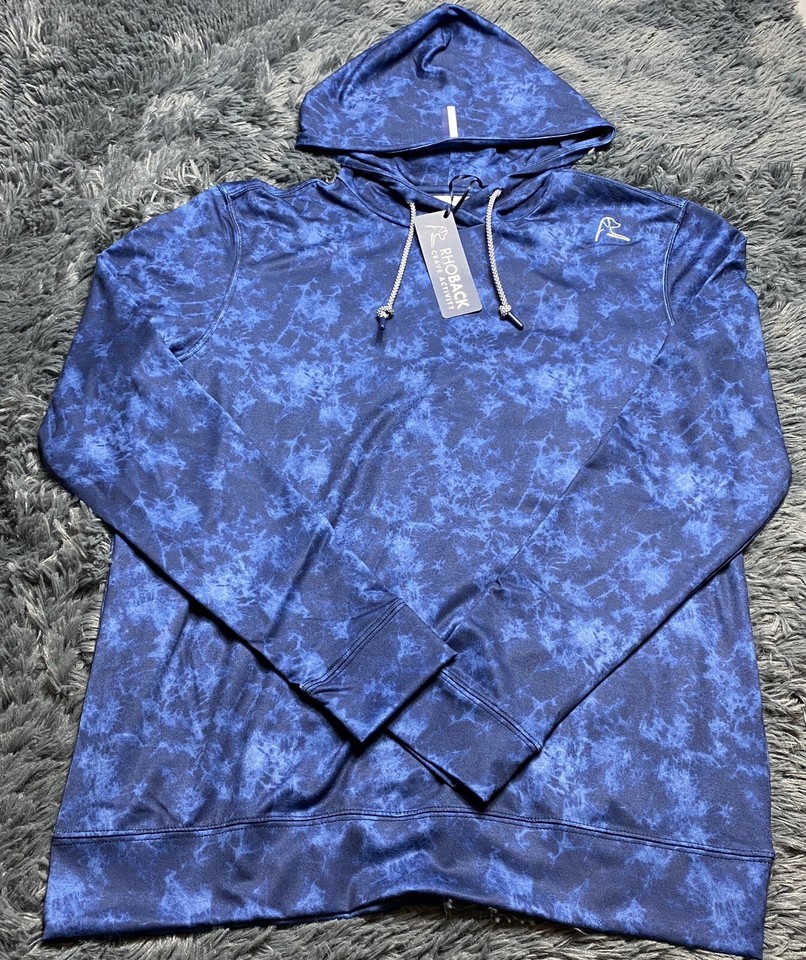 Rhoback Hoodie Mens The Deke Performance Tie Dye Blue Pullover Size S NWT eBay