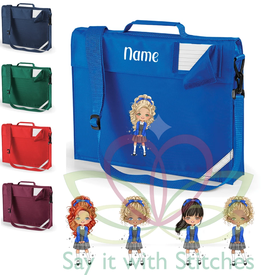 QUADRA Personalised Name Book Bag Girl Clairabella Style Character Reading School Bag