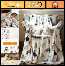 Cozy Flannel Cat Blanket Throw 50"x60" - Soft Lightweight Cat Print Gift for Pet