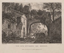 LE BAS (*1803) di BERCHEM (*1620), Vue des environs de Sienne, ruota. Barocco