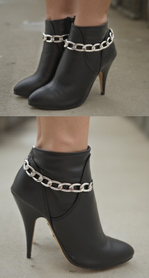 Women Fashion Boot Bracelet Silver Metal Chain Link Skinny Shoe Charm Bling PAIR