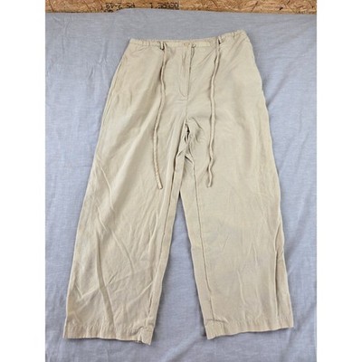 Amanda Smith Tan Tencel Linen Blend Wide Leg Drawstring Pants Womens Medium