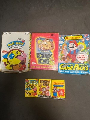 1980's Topps/Fleer Gaming Wax Pack Lot- 3 Pack Stickers Pac*Man/Mario/Kong