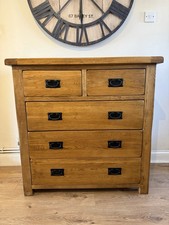 OAK FURNITURE LAND ORIGINAL RUSTIC SOLID OAK 5 DRAWER CHEST / CHEST OF DRAWERS