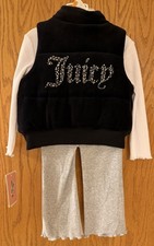 NWT JUICY COUTURE Velour Bling 3 Pc Tracksuit Set in Black/White Sz 3T, MSRP 80