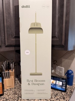 dotti Best Broom & Dustpan Set Sage Silicone Bristles Adjustable Pole