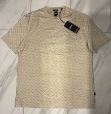 Boss Hugo Boss Men  s All Over Logo T-Shirt Beige New