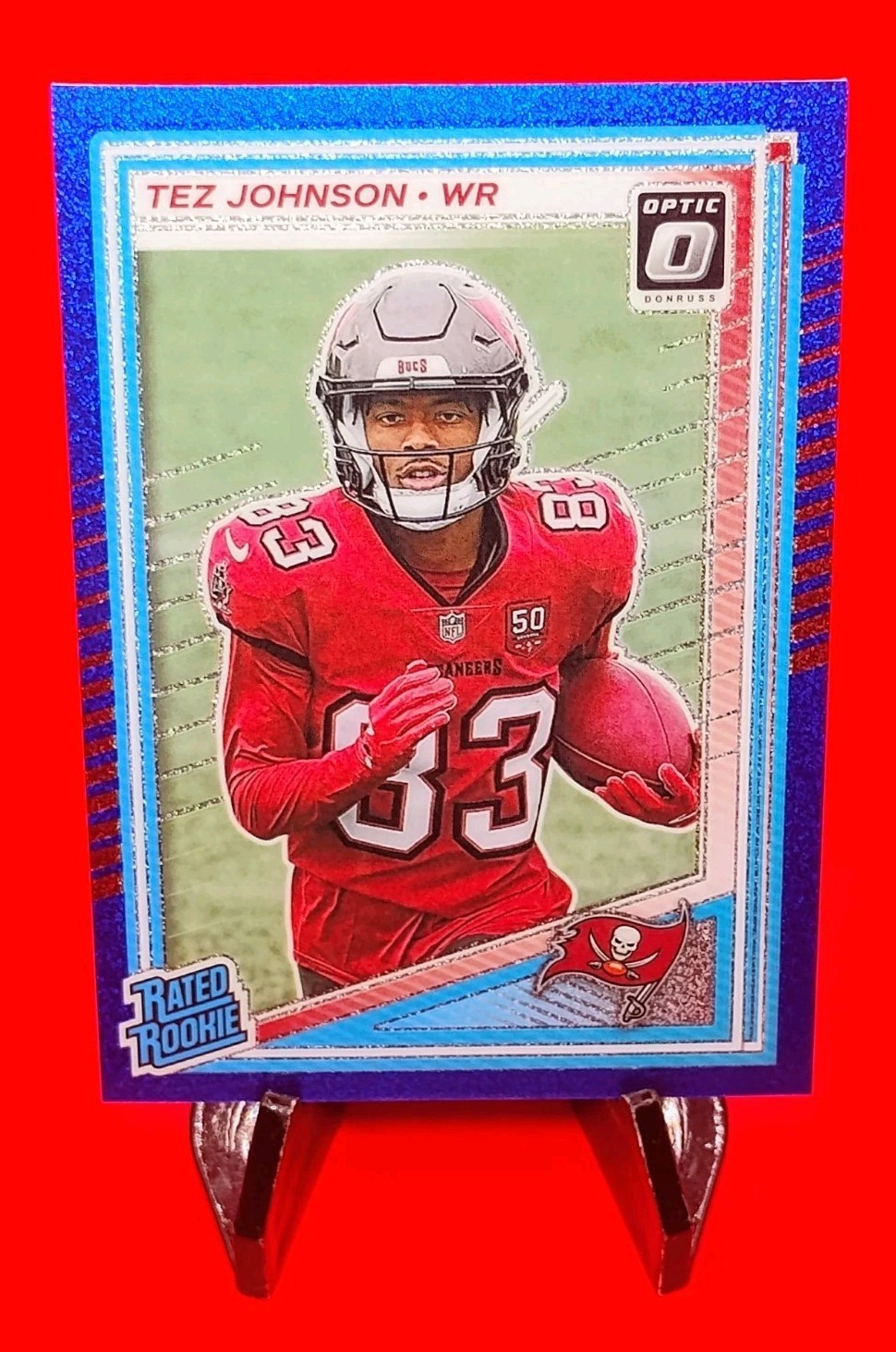 Tez Johnson 2025 Panini Donruss Optic Rated Rookie #231 Blue Glitter Prizm SSP