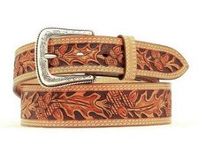 Nocona Western Belt Mens Leather Embossed Oak Leaf Tan N2497048