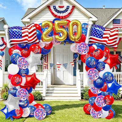 104 PCS Red White and Blue Balloon Garland Arch Kit, 4Th of July Balloon Arch Ki
