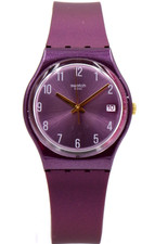 New Swiss Swatch Originals PEARLYPURPLE Silicone Date Watch 34mm GV403 75