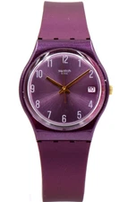 New Swiss Swatch Originals PEARLYPURPLE Silicone Date Watch 34mm GV403 $75
