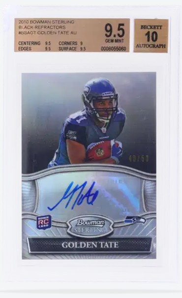 2010 Bowman Sterling #BSAGT Golden Tate 40/50 RC Auto Black Refractors BGS 9.5