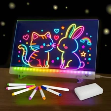 Led Drawing Board with Colors, Acrylic Dry Erase Stand, 4 S, White 