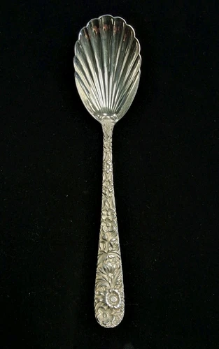 S. Kirk & Son Repousse Scalped Suger Spoon Sterling Silver 6 Inch