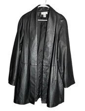 Preston & York Leather Overcoat Open Front Women’s Size Large *Patched Hole