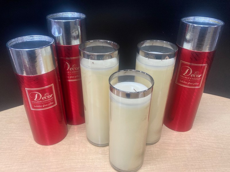Lot of 3 NEW 10-1/2”& 9” Pillar Candles in Gift Boxes