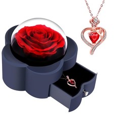 Valentines Day Gift Preserved Red Rose Heart Necklace Eternal Flower Gift