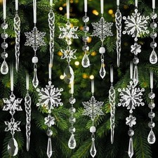 21pcs Crystal Snowflake Christmas Tree Ornaments Hanging Holiday Decorations Set