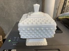 Vintage Fenton Hobnail Milk Glass Square Covered Candy Dish