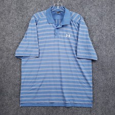 Under Armour Golf Polo Shirt Mens L Large Blue Striped Short Sleeve Performance