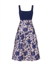 Adrianna Papell Women's Blue White Floral Sleeveless Midi Dress Size 12