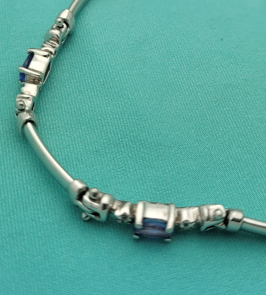 Brazalete Tenis Diamante Tanzanita Púrpura Oro Blanco 14K Años 90 De Colección-7" De Largo Foto 2 de 4