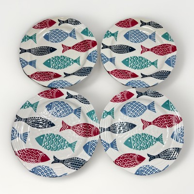 Cynthia Rowley Melamine Fish Plate Set Of 4 10.5  Summer Picnic Beach Dinnerware