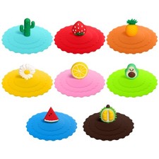 8 Pcs Cartoon Silicone Glass Cup Cover Reusable Anti dust Cup Covers Food grade