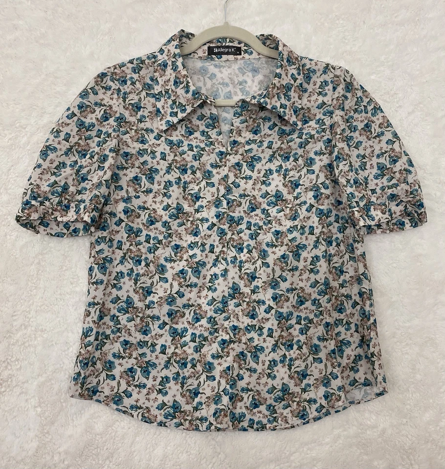 Allegra K Floral Short Sleeve Top Women’s Size Medium Feminine Boho Chic - Image 2 of 4