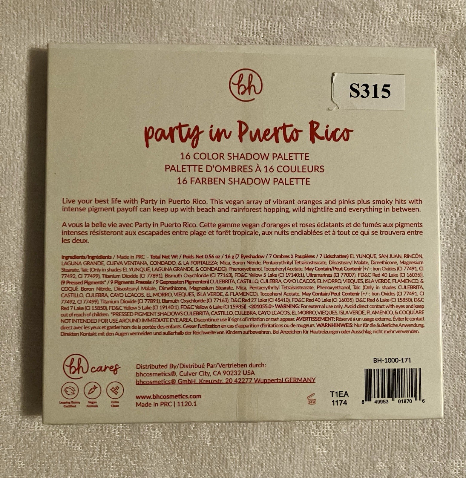 BH Cosmetics Party in Puerto Rico Eyeshadow Palette 16 Colors - New!