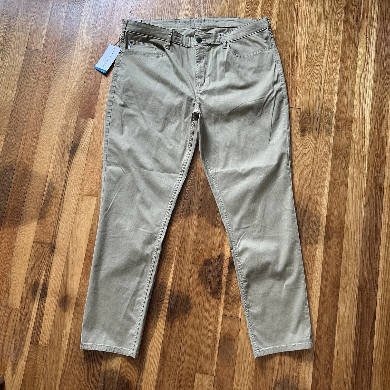 Perry Ellis Portfolio Men’s 40x32 Modern Chino Pants Slim Fit Khaki/Tan NWT