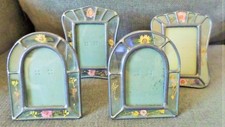 VTG GLASS PRESSED BOTANICAL FLOWER PHOTO FRAMES SET OF 4 2-4"X5"  2-5"X4"