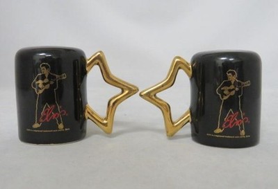 Vintage ELVIS PRESLEY Black Ceramic Salt & Pepper Shaker Set uspto (EX)