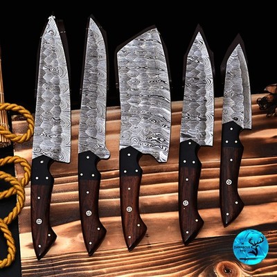 CUSTOM MADE HAND FORGED DAMASCUS STEEL CHEF KNIFE SET Kitchen Knives