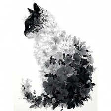 Diamond Art Kits for Adults Cat with Floral, DIY 5D 14x14 inches, KM623-1